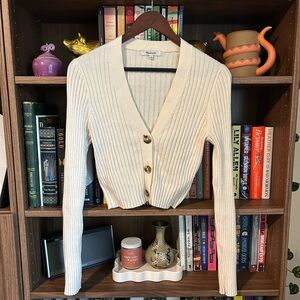 Madewell Cream Ribbed Cardigan with Tortoise Buttons